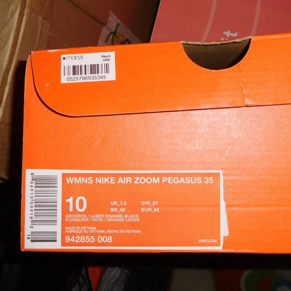 NEW 10M WOMENS NIKE AIR ZOOM PEGAGUS 35 RUNNING SNEAKER GRID IRON BLACK ORANGE - Picture 2 of 10